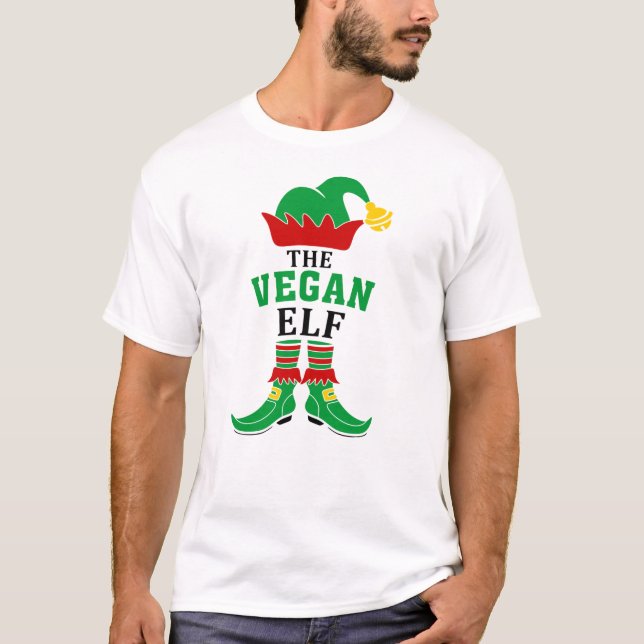 Veganer Elf, Grün und Rot T-Shirt (Vorderseite)