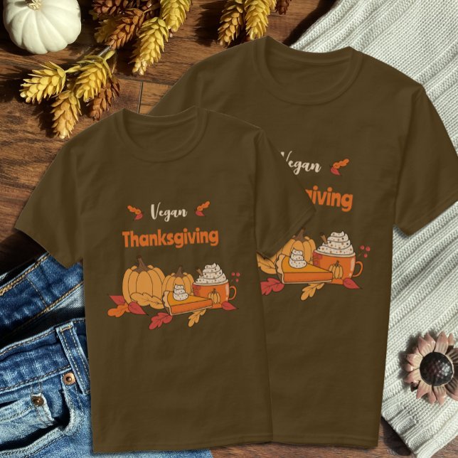 Veganer Erntedank Brown Unisex T - Shirt (Vegan Thanksgiving matching brown  t-shirts for couples . )