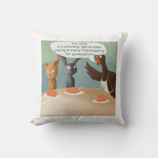 Veganer Erntedank Funny Cotton Throw Kissen (Vorderseite)