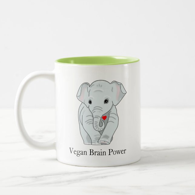 Veganer Hirn-Power Elefant, der ein Herz hält Zweifarbige Tasse (Links)
