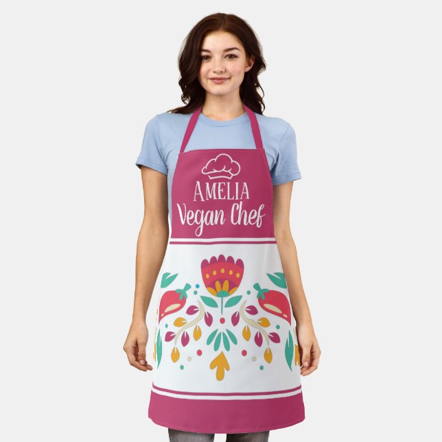 Veganer Koch florale Fuchsia Rose farbig Schürze