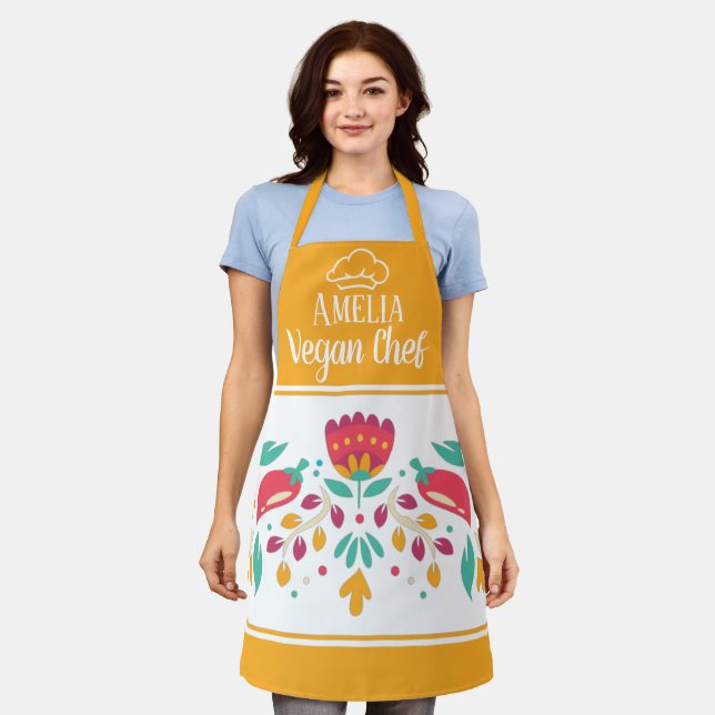 Veganer Koch mit blorgelbem Hut Schürze (Getragen)