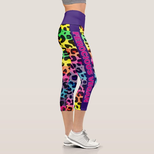 Veganer, lebendiger Regenbogendruck Capri Leggings (Rechts)
