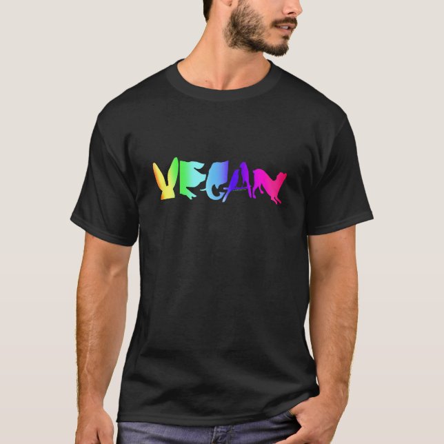 VEGANER REGENBOGEN AUF DEM T-SHIRT DER DUNKLEN (Vorderseite)