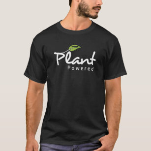 Veganer schwarzer T - Shirt mit "Pflanze Powered"