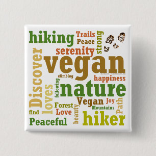 Veganer Wanderer Wander-Word-Cloud-Button Button