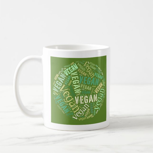 "Veganer" Wort-Wolke Bereich u. Zitat Kaffeetasse (Links)