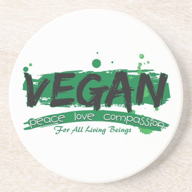 Veganes FriedensLiebe-Mitleid Getränkeuntersetzer (Vorne)