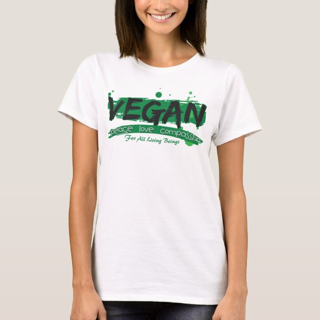 Veganes FriedensLiebe-Mitleid T-Shirt (Vorderseite)