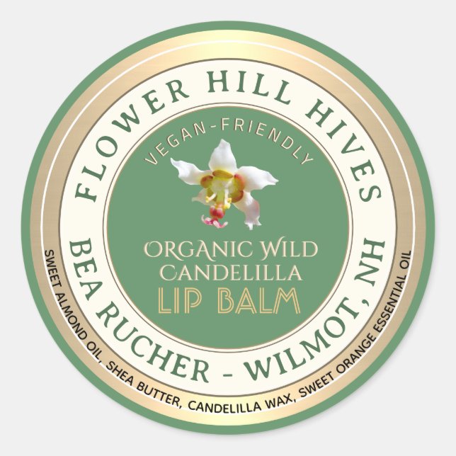 VEGANES FRIENDLY Candelilla Wachs Lip Balm Label Runder Aufkleber (Vorderseite)