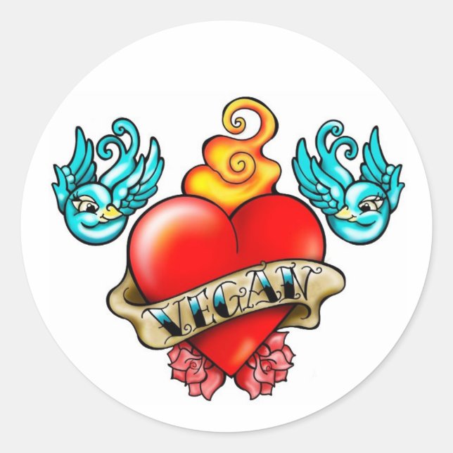 Veganes Herz Sticks! Runder Aufkleber (Vorderseite)