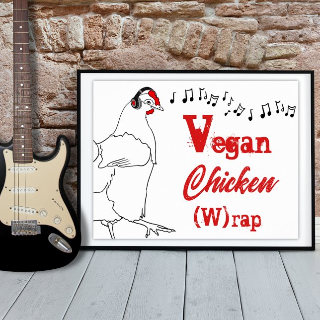 Veganes Huhn W Rap lustiges Musikangebot Poster (Funny chicken dance illustration poster)