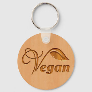 Veganes Logo geschnitzt im hölzernen Effekt Schlüsselanhänger