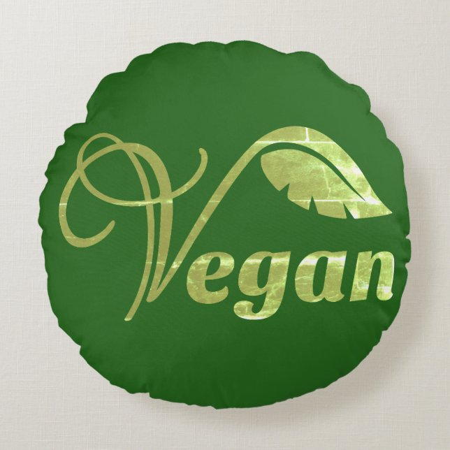 Veganes Logo-Leaf Rundes Kissen (Vorderseite)