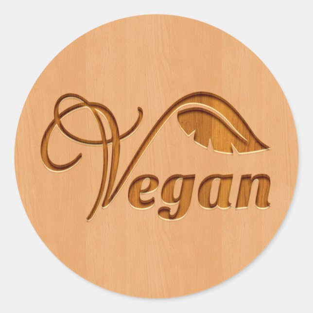Veganes Logo mit Holzeffekt Runder Aufkleber (Vorderseite)