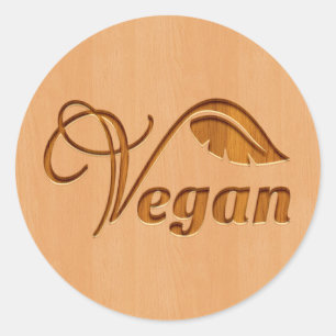 Veganes Logo mit Holzeffekt Runder Aufkleber