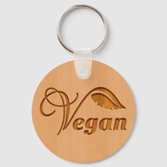 Veganes Logo mit Holzeffekt Schlüsselanhänger (Vorderseite)