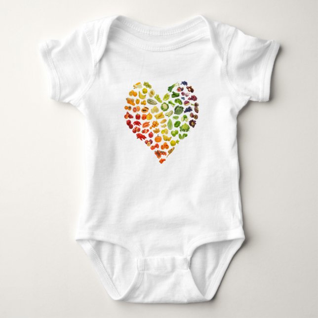 Veganes Regenbogenherz Baby Strampler (Vorderseite)