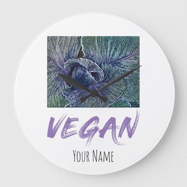 Veganes Rotes Cabbage Vintages Geschenk Große Wanduhr (Vorderseite)