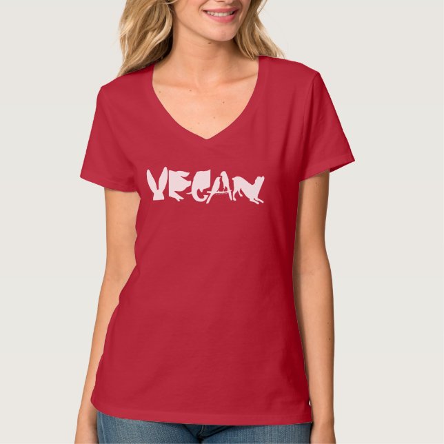 VEGANES ROTES DAS V-T-SHIRT DER LOGO-WEISSEN T-Shirt (Vorderseite)