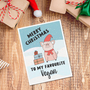 Veganes Weihnachten niedlicher Cartoon Ferkel Postkarte