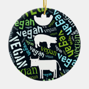 "Veganes" Wort-Wolke Mosaik mit einer Kuh, Keramikornament