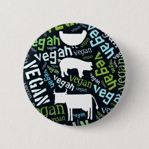 "Veganes" Wort-Wolke Mosaik mit Schwein, Kuh u. Button
