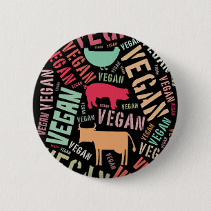 "Veganes" Wort-Wolke Mosaik mit Schwein, Kuh u. Button