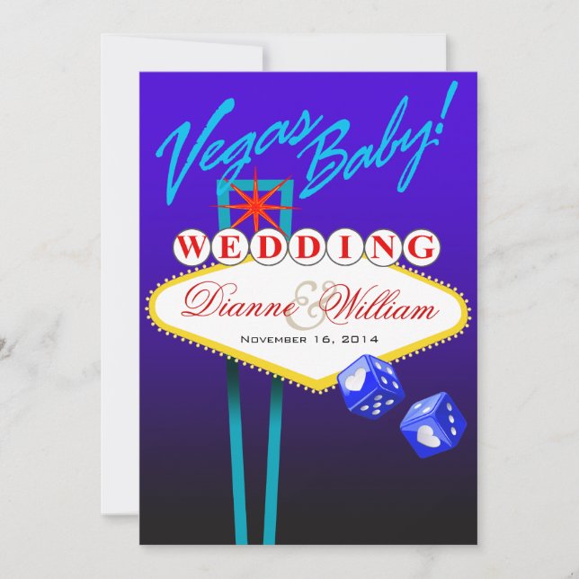 Vegas Baby! Hochzeitstag speichern das Datum blau Save The Date (Vorderseite)