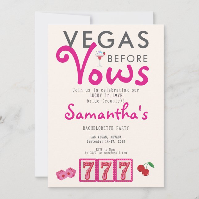 Vegas Before Vows Modern Casino Lucky Bachelorette Einladung (Vorderseite)