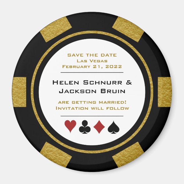 Vegas Black Gold Poker Chip Hochzeit speichern das Magnet (Vorne)