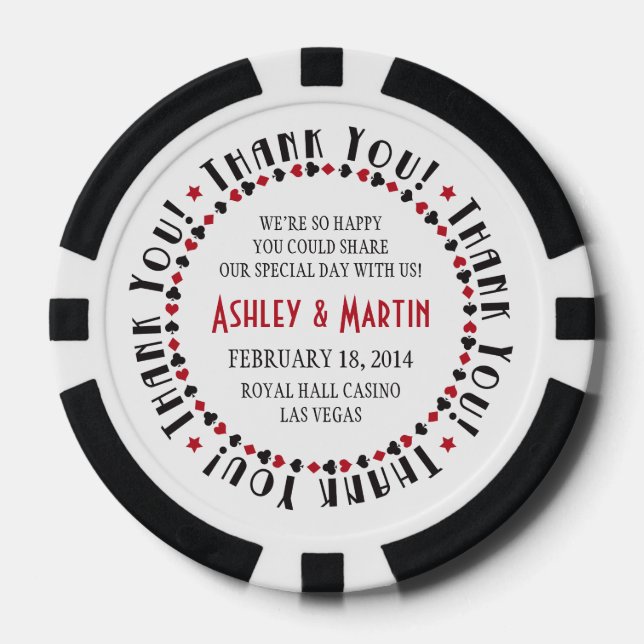 Vegas Casino Card Anzug Hochzeit Vielen Dank Pokerchips (Front)