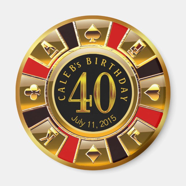 Vegas Casino Chip 40. Geburtstag | Rotes Gold Magnet (Vorne)