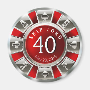 Vegas Casino Chip 40. Geburtstag   Rotsilber Magnet