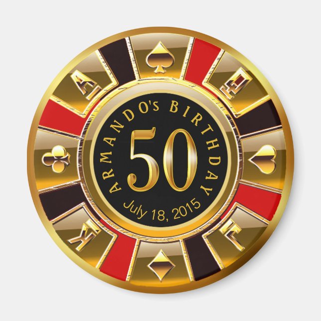 Vegas Casino Chip 50. Geburtstag | Rotes Gold Magnet (Vorne)