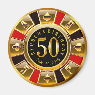 Vegas Casino Chip 50. Geburtstag   Rotes Gold Magnet
