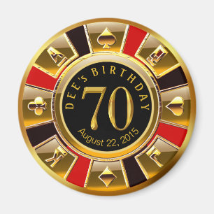 Vegas Casino Chip 70. Geburtstag   Rotes Gold Magnet