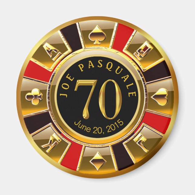 Vegas Casino Chip 70. Geburtstag | Rotes Gold Magnet (Vorne)