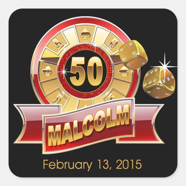 Vegas Casino Das große 5-05 | Rotes Gold Quadratischer Aufkleber (Vorderseite)