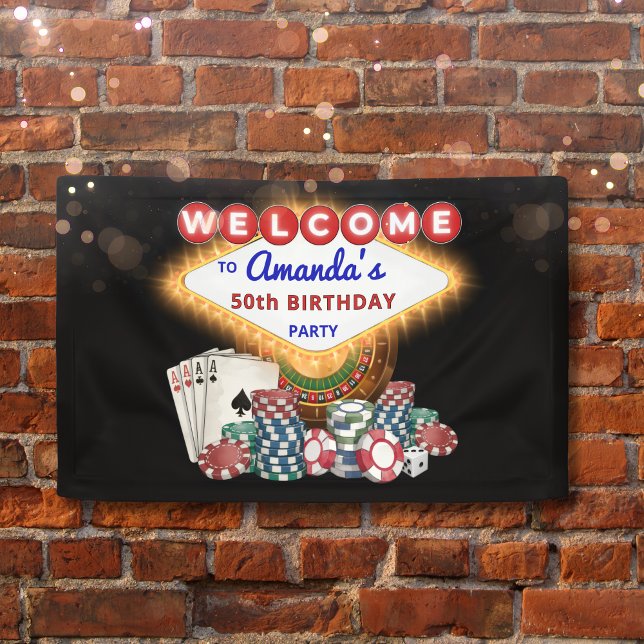 Vegas Casino Night Black Birthday Party Welcome Banner (Casino Las Vegas Night Birthday Party Welcome Banner Backdrop)