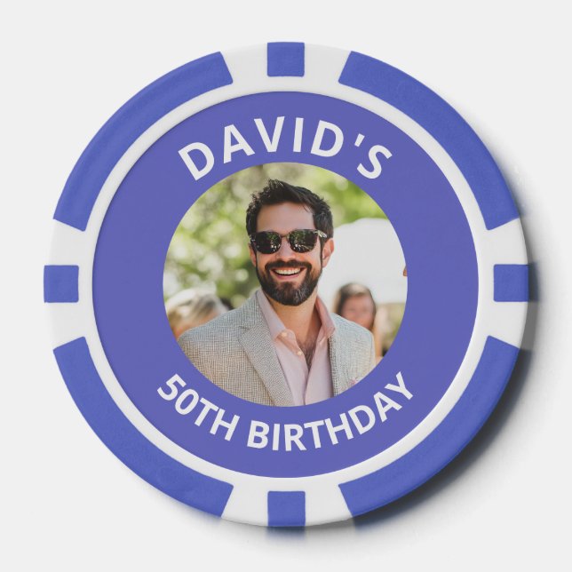 Vegas Casino Party Favor Blue & White Photo Pokerchips (Vorderseite)