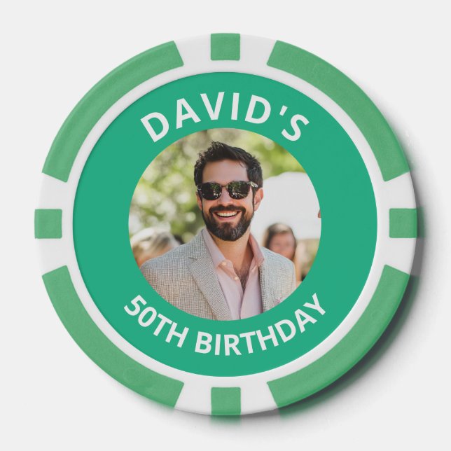 Vegas Casino Party Favor Green & White Photo Pokerchips (Vorderseite)