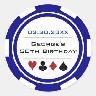 Vegas Casino Poker Chip Navy Blau Weiße Geburtstag Runder Aufkleber