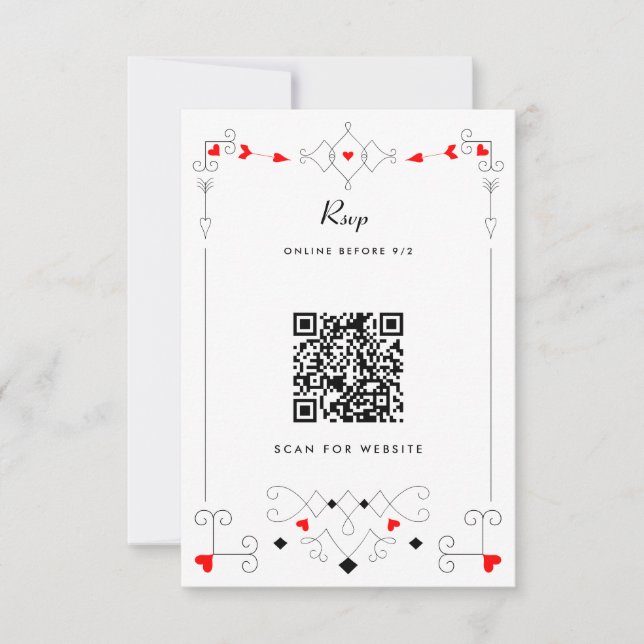 Vegas Cupid's Hearts and Diamonds Wedding QR Code RSVP Karte (Vorderseite)