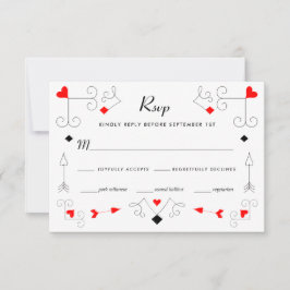 Vegas Cupid's Hearts and Diamonds Wedding RSVP Karte