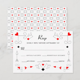 Vegas Cupid's Hearts and Diamonds Wedding RSVP Karte