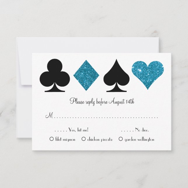 Vegas Destiny Wedding RSVP mit Essensauswahl Blue (Vorderseite)