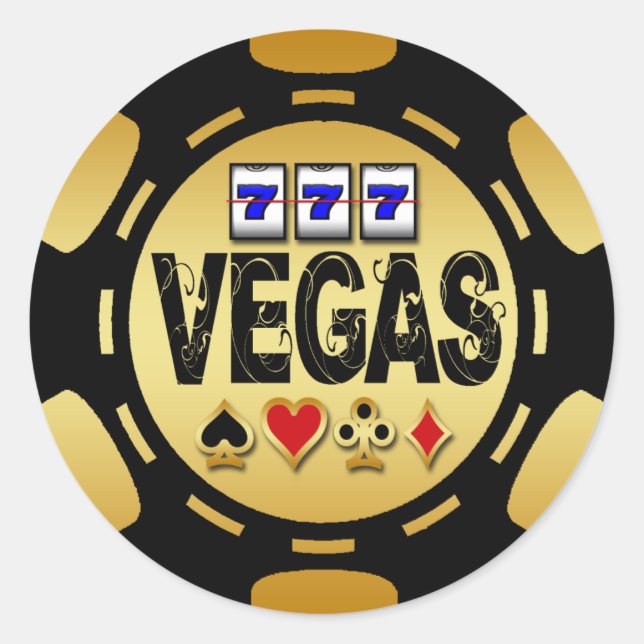 VEGAS GOLD UND SCHWARZ POKER CHIP RUNDER AUFKLEBER (Vorderseite)