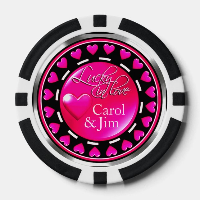 Vegas Lucky in der Liebe Herz fuschia schwarz Pokerchips (Vorderseite)