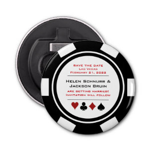 Vegas Schwarz-weiß Casino Poker Chip Save the Date Flaschenöffner